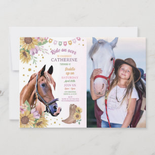 Horse Riding Party Pony SunblommGirl Birthday Inbjudningar