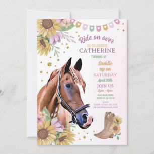 Horse Riding Party Pony SunblommGirl Birthday Inbjudningar