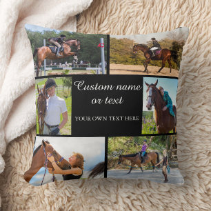 Horse Riding Photo Collage Black Animal Cushion Kudde