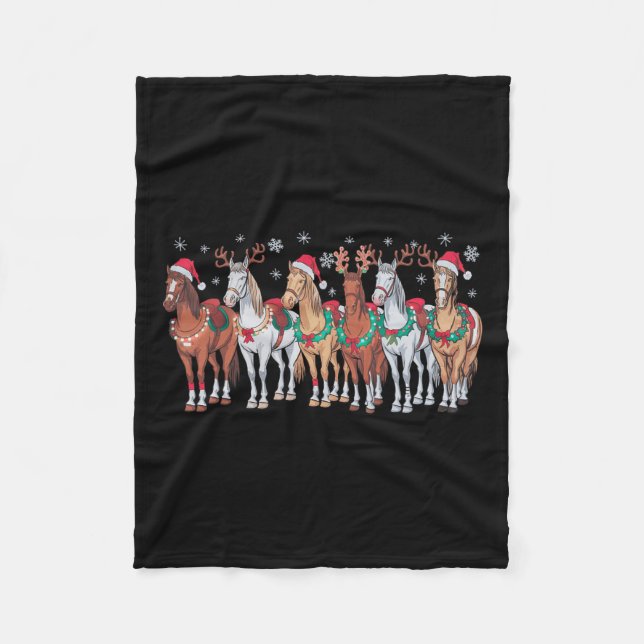Horse Riding Santa Hat jul Ljus Animal Lov Fleecefilt (Framsidan)