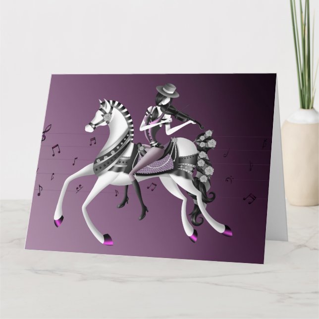 Horse Riding Violinist Hälsning Card Kort (Framsida)