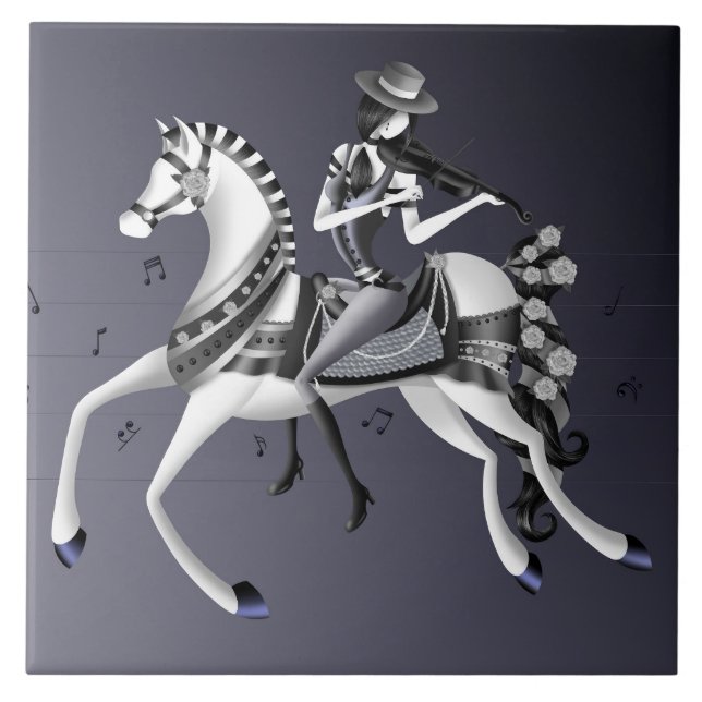 Horse Riding Violinist Kakelplatta (Framsidan)