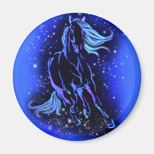 Horse Running Magnet vid Blue Starry Natt (Framsidan)