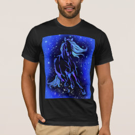Horse Running T-Shirt Blue Moonlight Starry Night