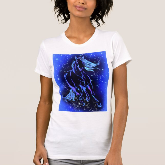 Horse Running T-Shirt Blue Starry Night (Framsida)