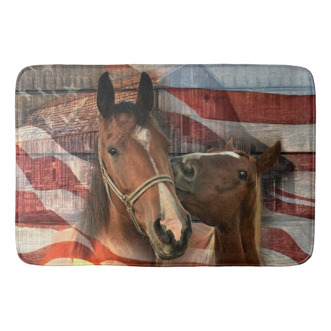 Horse Rustic Barn American Flagga Badrumsmatta (Framsidan)