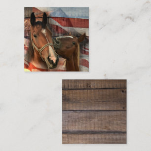Horse Rustic Barn American Flagga Fyrkantigt Visitkort