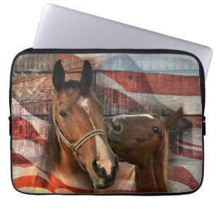Horse Rustic Barn American Flagga Laptop Fodral