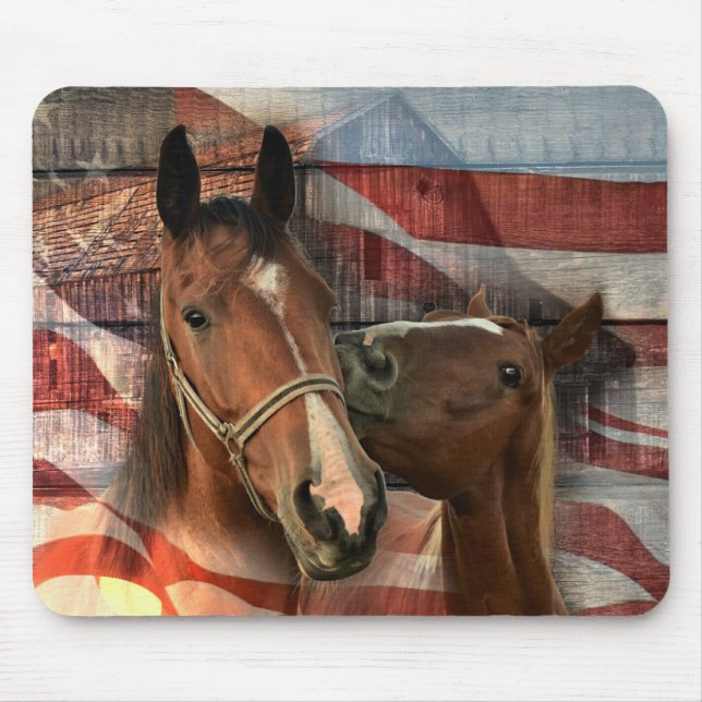 Horse Rustic Barn American Flagga Musmatta (Framsidan)