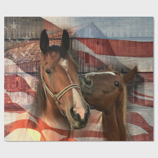 Horse Rustic Barn American Flagga Presentpapper (Platt)