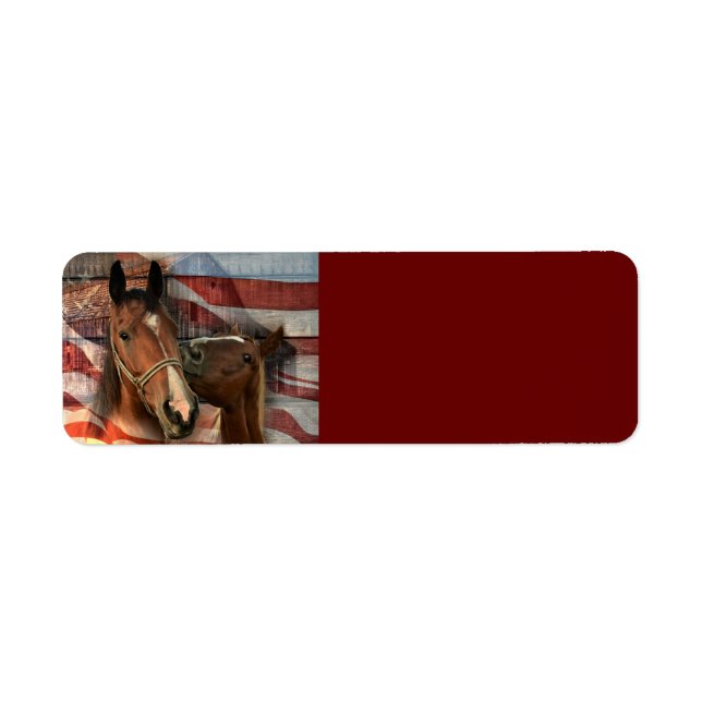 Horse Rustic Barn American Flagga Returadress Etikett (Framsidan)