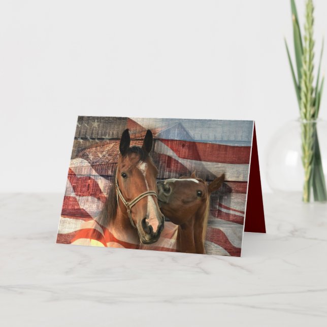 Horse Rustic Barn American Flagga Tack Kort (Framsida)