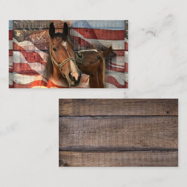 Horse Rustic Barn American Flagga Visitkort (Fram/baksida)