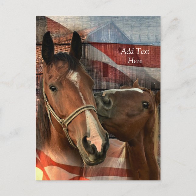 Horse Rustic Barn American Flagga Vykort (Framsida)
