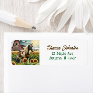 Horse, Rustic Farm och Solblommor Returadress Etikett