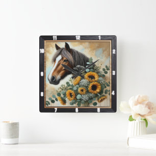Horse Rustic Wall Fyrkantig Klocka