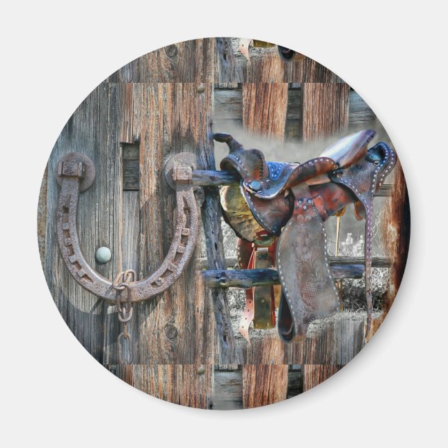 Horse Saddle Horseshoe Rustic Western Magnet (Framsidan)