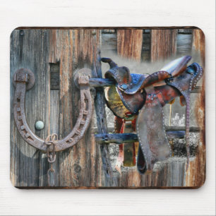 Horse Saddle Horseshoe Rustic Western Mouse Pad Musmatta