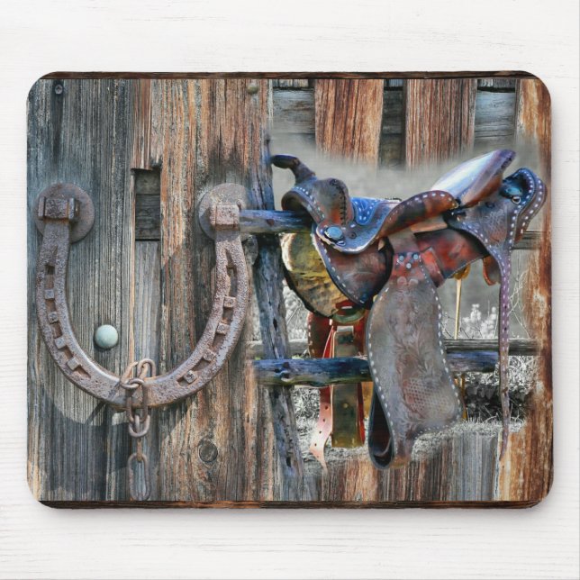 Horse Saddle Horseshoe Rustic Western Mouse Pad Musmatta (Framsidan)