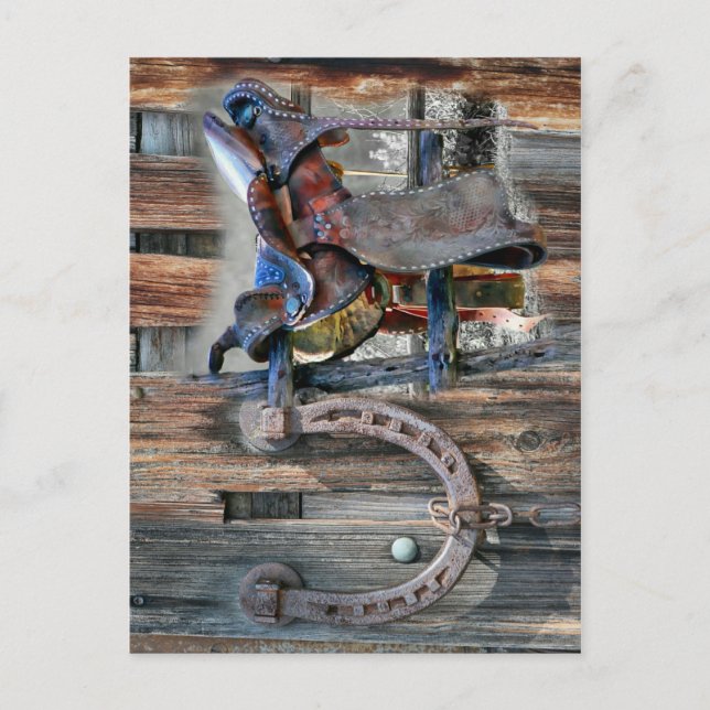 Horse Saddle Horseshoe Rustic Western Vykort (Framsida)
