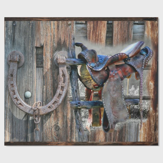 Horse Saddle Horseshoe Rustic Western Wrapping Pap Presentpapper (Platt)