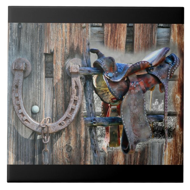 Horse Saddle Horseshoe Westernare Kakelplatta (Framsidan)