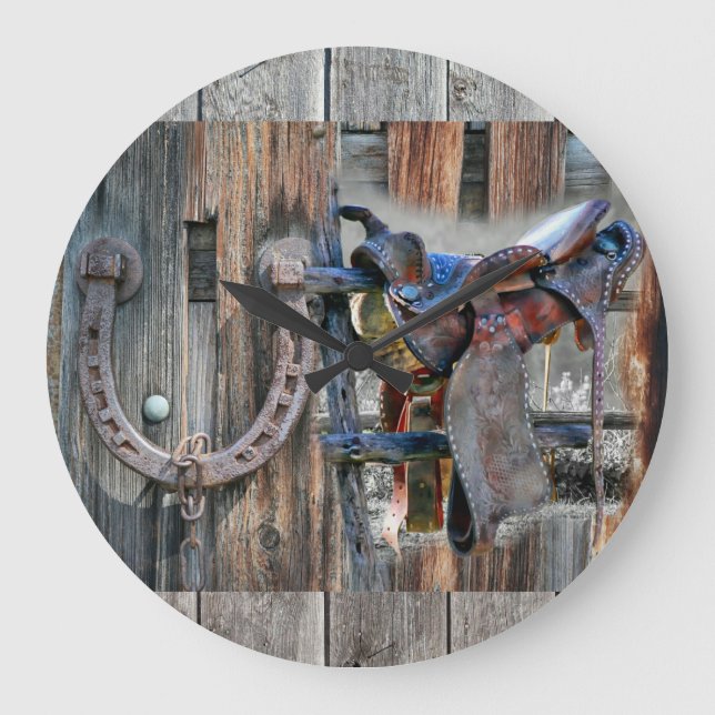 Horse Saddle Horseshoe Westernare Stor Klocka (Framsida)