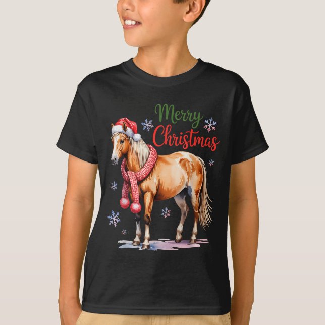 Horse Santa Hat Christmas Lights Family Matching W T Shirt (Framsida)