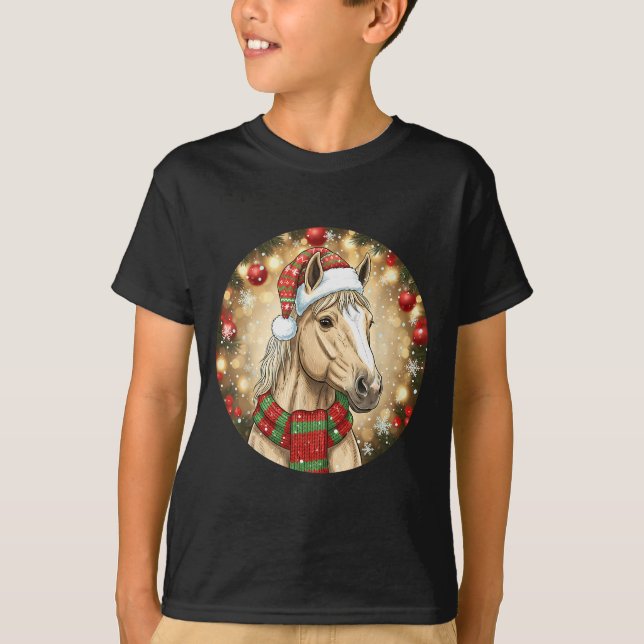 Horse Santa Hat Christmas Lights Family Matching W T Shirt (Framsida)