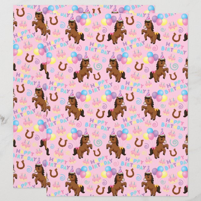 Horse Scrapbook Paper in Pink (Fram/baksida)