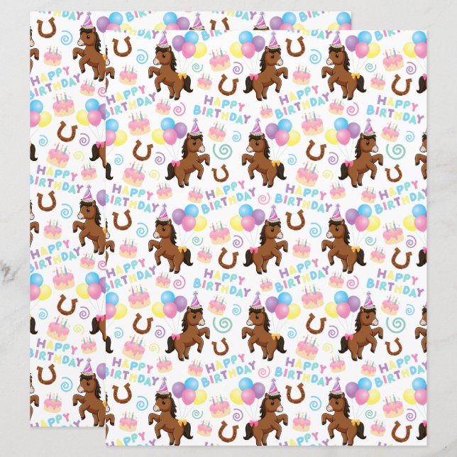 Horse Scrapbook Paper in White (Fram/baksida)