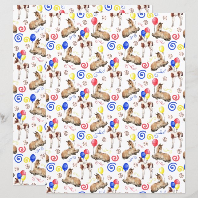 Horse Scrapbook Paper in White (Fram/baksida)