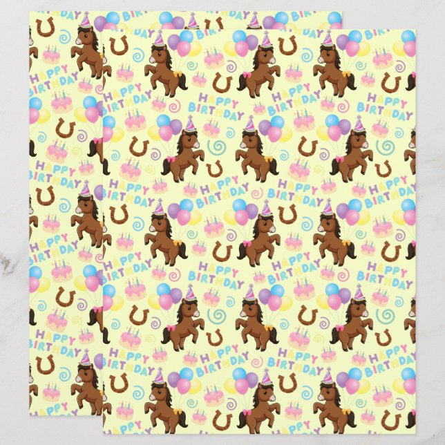 Horse Scrapbook Paper in Yellow (Fram/baksida)