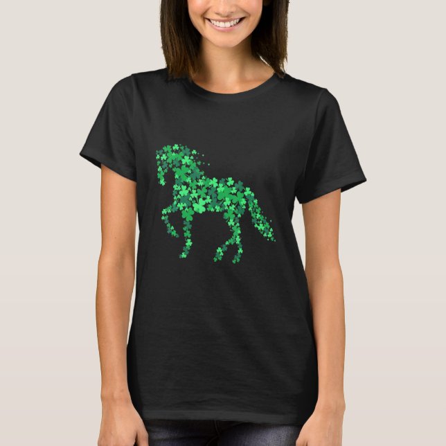 Horse Shamrock  Equestrian St Patr T Shirt (Framsida)