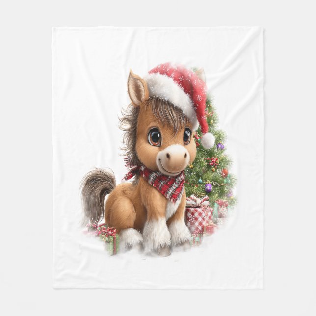 Horse Shirt jul Santa Hat Fleecefilt (Framsidan)