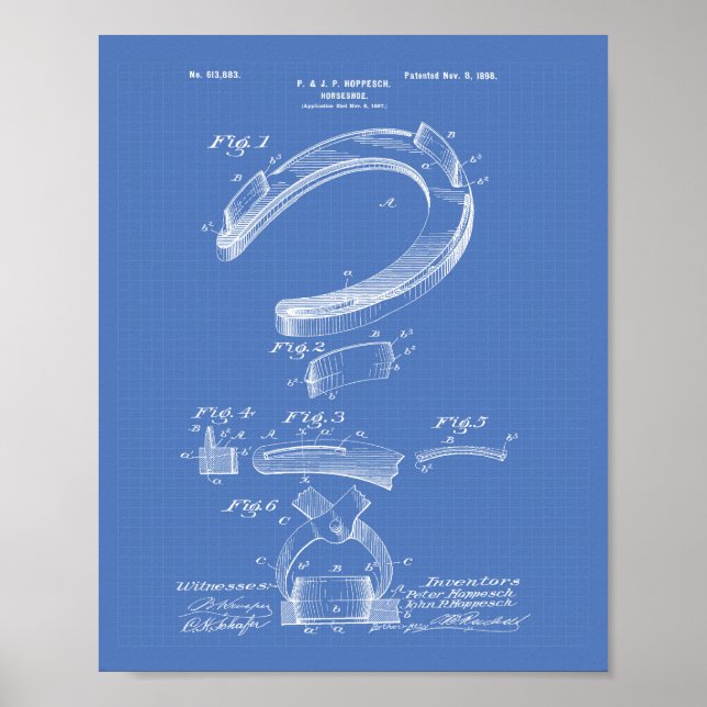 Horse Shoe 1898 Patent Art Blueprint Poster (Framsidan)