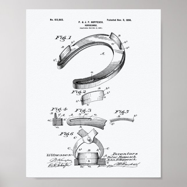 Horse Shoe 1898 Patent Art White Papper Poster (Framsidan)