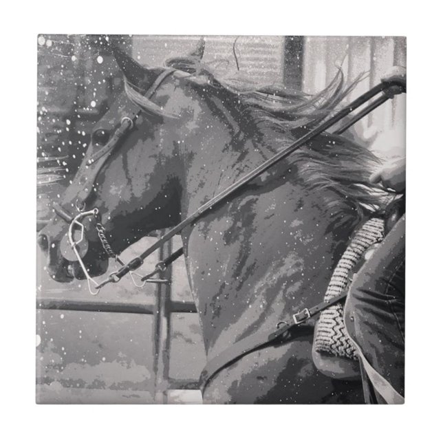 Horse Show Grunge Black and White Kakelplatta (Framsidan)