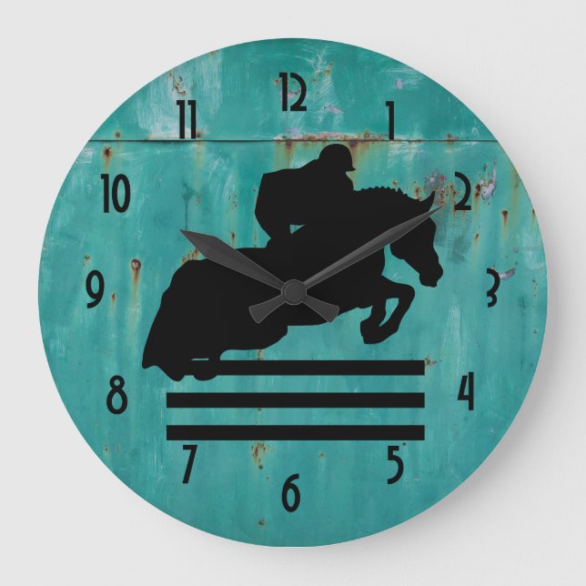 Horse Show Hunter Jumper Silhouette Stor Klocka (Framsida)