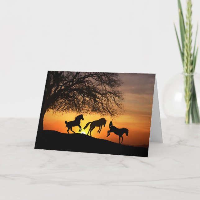 Horse Silhouette Birthday Roligt Kort (Framsida)