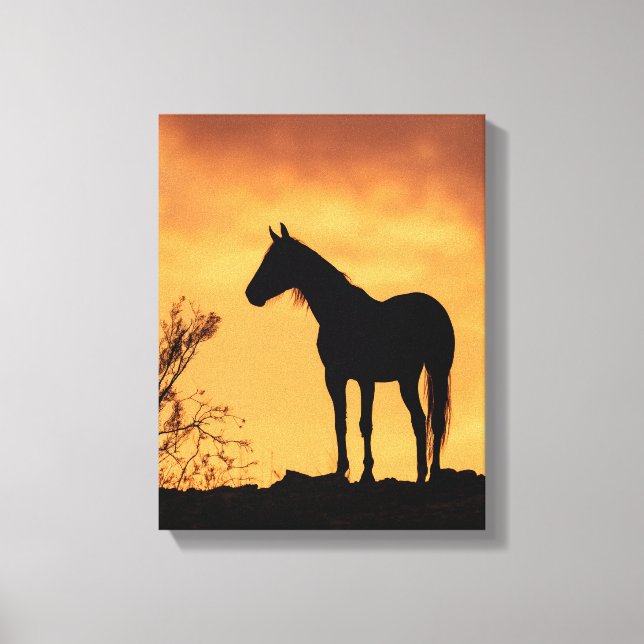Horse Silhouette Fiery Sunset Sky Art Canvastryck (Framsida)