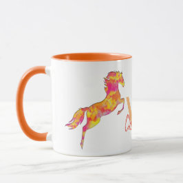 Horse silhouette Fire flames Monogram Namn Elegant Mugg