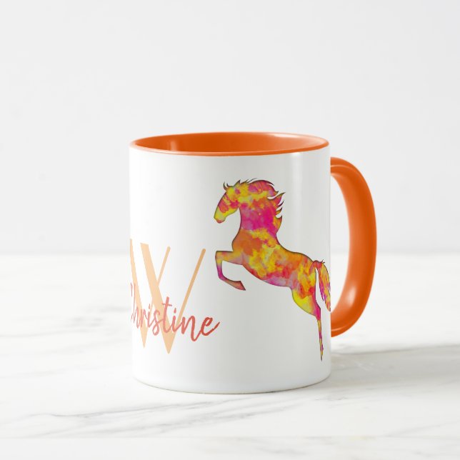 Horse silhouette Fire flames Monogram Namn Elegant Mugg (Framsida höger)