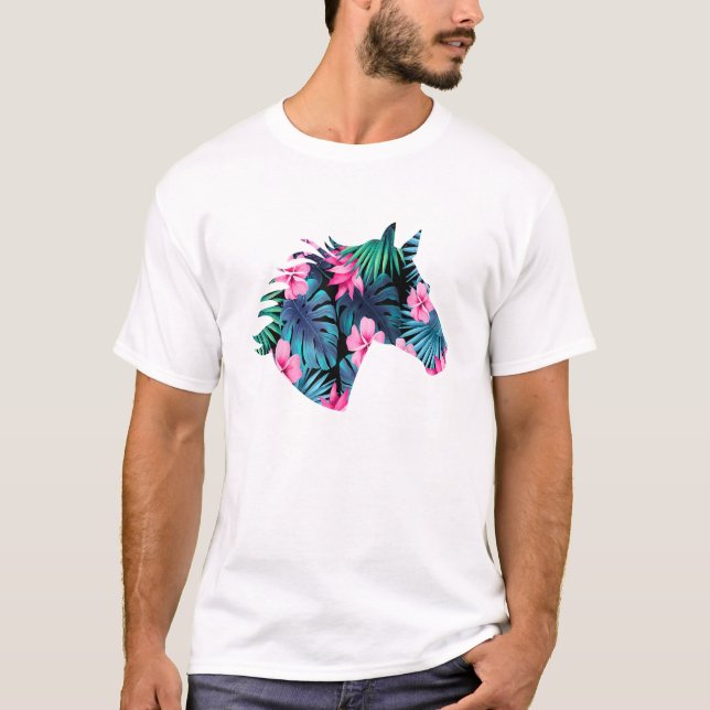 Horse Silhouette för Horse Lover Hawaiian Blommigt T Shirt (Framsida)