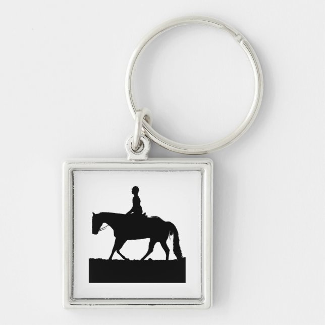 Horse Silhouette Fyrkantig Silverfärgad Nyckelring (Framsidan)