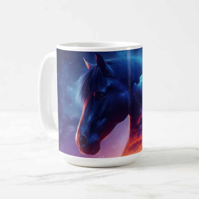 Horse Silhouette i ett solskog liggande Kaffemugg (Framsida vänster)