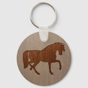 Horse silhouette ingraverat på träeffekt nyckelring