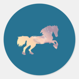 Horse Silhouette Pastel Sunrise Himmel med moln Runt Klistermärke