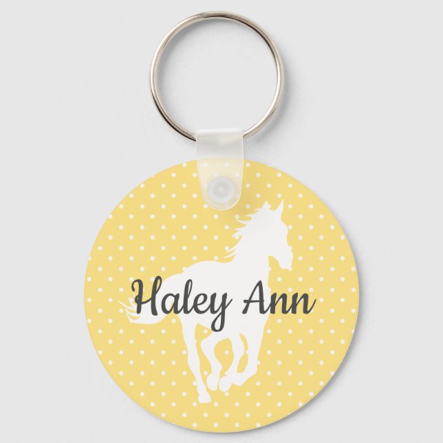 Horse Silhouette Polka dots Namn Nyckelring (Framsida)