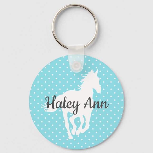 Horse Silhouette Polka dots Namn Nyckelring (Framsida)